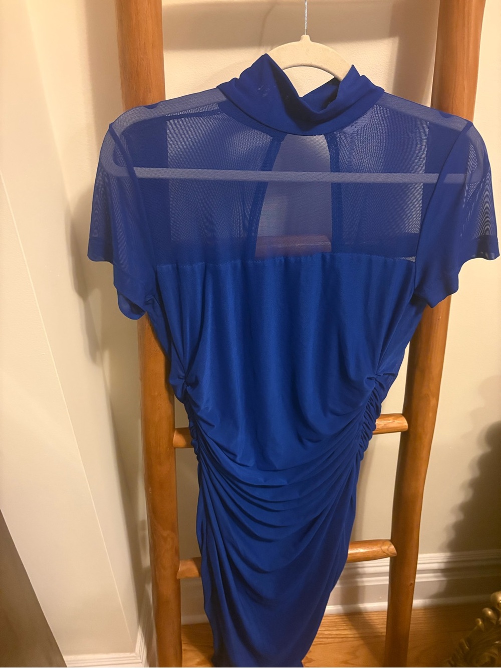 Amanda Uprichard Royal Blue Mesh-Yoke Ruched Midi Dress